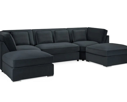 Belgravia U Shape Formal Back Sofa,  u-shape sofa black plush velvet fabric with two movable footstools