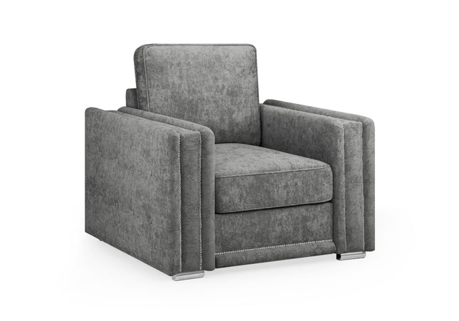 Bentley arm chair - Charcoal With soft polyester upholstery and luxury foam cushions,Pin button detailing arms