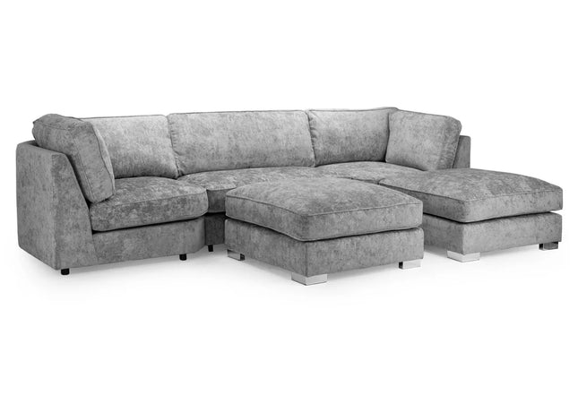 Bishop U Shape - formal Back Sofa - Platinum,  stunning platinum Chenille fabric. moveable footstool. removable cuhions