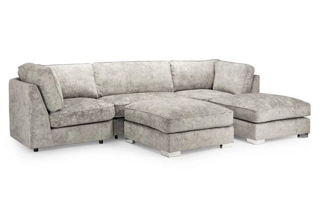 Bishop U Shape Formal Back Sofa - Truffle, a stunning platinum Chenille fabric, foam filled seat cushions, removable cushions, moveable footstool