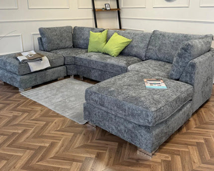 Bishop U Shape - formal Back Sofa - Platinum  stunning platinum Chenille fabric. moveable footstool. removable cuhions
