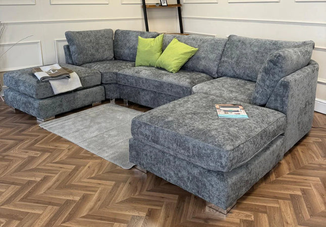 Bishop U Shape - formal Back Sofa - Platinum  stunning platinum Chenille fabric. moveable footstool. removable cuhions
