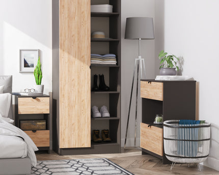 Bora Trio Bedroom Set In Oak And Graphite