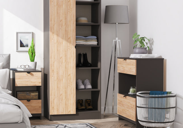 Bora Trio Bedroom Set In Oak And Graphite