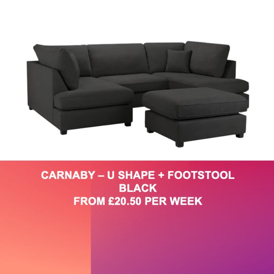 Carnaby U Shape Sofa Including Footstool - Black