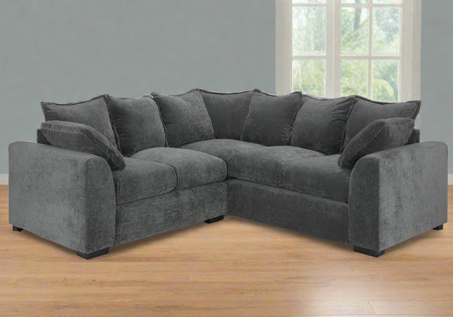 Colton Compact Corner Sofa - Grey, The soft  polyester upholstery on this corner sofa gives a touch, Seat Cushions: Removable, Back Type:  Scatter Back, Back Cushions: Removable, Foam-filled Seat Cushions.