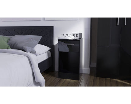 Contrast Open Door Bedside Cabinet in Black Gloss & Black