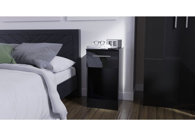 Contrast Open Door Bedside Cabinet in Black Gloss & Black