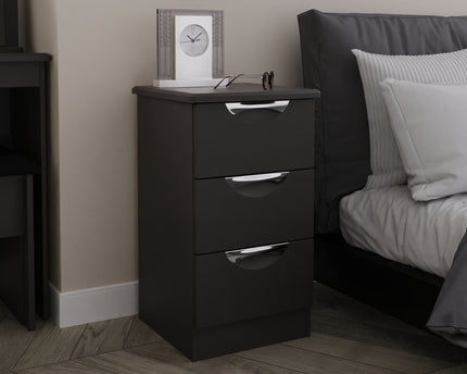 Camden 3 Drawer Bedside Table in Black Gloss