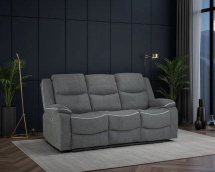 Harald Power Recliner 3 Seater Sofa In Grey Fabric