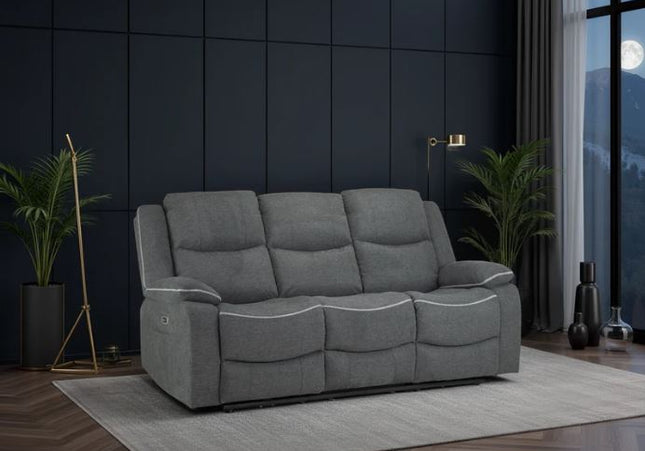Harald Power Recliner 3 Seater Sofa In Grey Fabric
