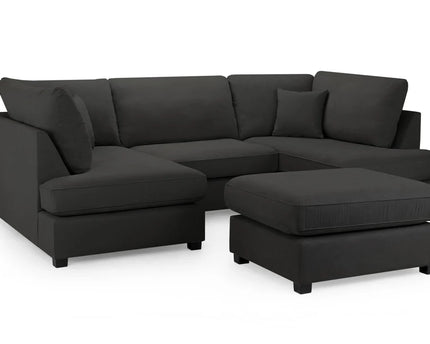 Carnaby U Shape Sofa Including Footstool - Black, Seat Cushions: Removable, Back Cushions: Removable, Foam-filled Seat Cushions