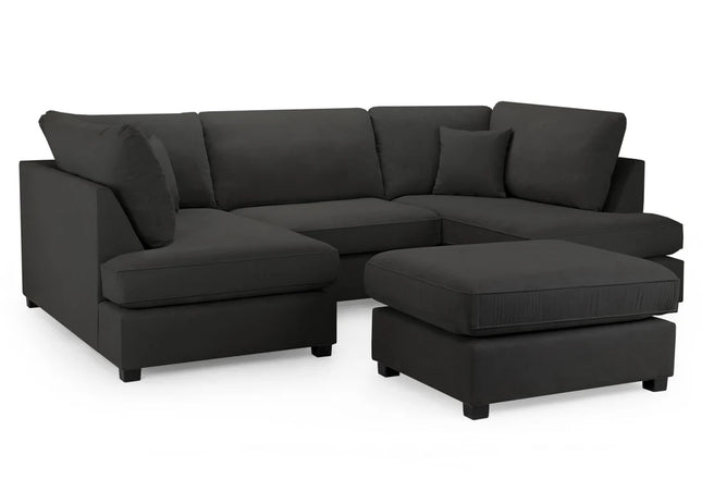 Carnaby U Shape Sofa Including Footstool - Black, Seat Cushions: Removable, Back Cushions: Removable, Foam-filled Seat Cushions