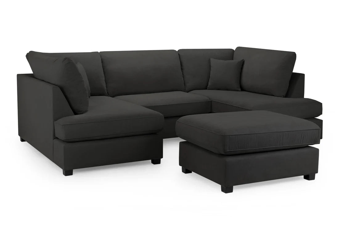 Carnaby U Shape Sofa Including Footstool - Black, Seat Cushions: Removable, Back Cushions: Removable, Foam-filled Seat Cushions