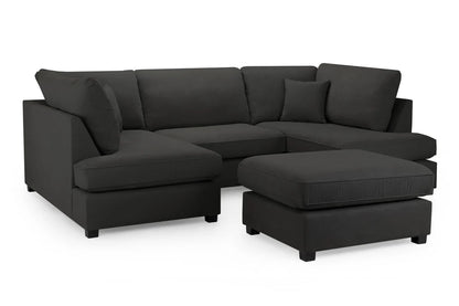 Carnaby U Shape Sofa Including Footstool - Black, Seat Cushions: Removable, Back Cushions: Removable, Foam-filled Seat Cushions