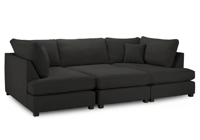 Carnaby U Shape Sofa Including Footstool - Black, Seat Cushions: Removable, Back Cushions: Removable, Foam-filled Seat Cushions