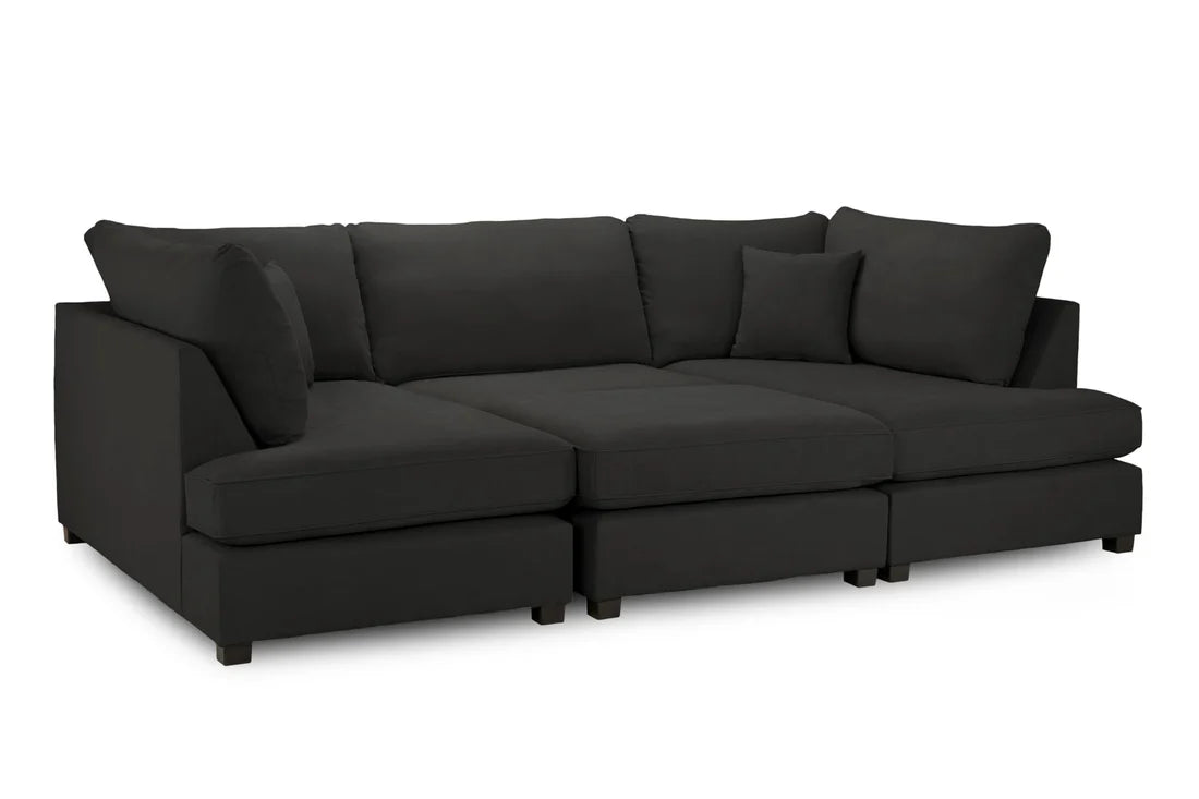Carnaby U Shape Sofa Including Footstool - Black, Seat Cushions: Removable, Back Cushions: Removable, Foam-filled Seat Cushions