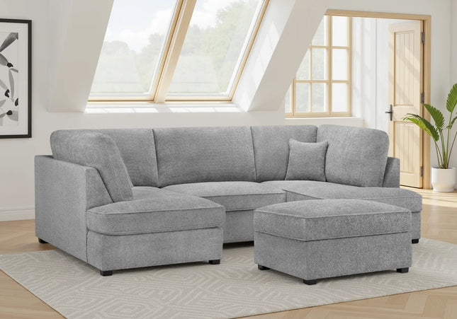Carnaby Bouclé U-Shape Corner Sofa – Grey