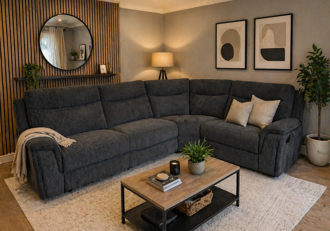 Pittsburgh Power Recliner Universal Corner Sofa In Grey