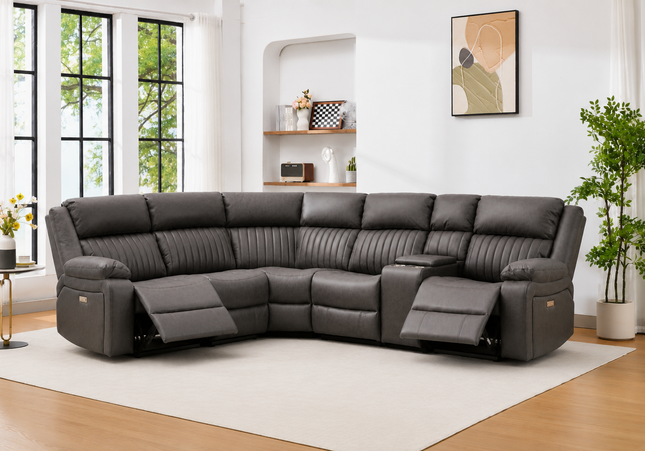 Avalon Tech Power Recliner Corner Sofa In Charcoal