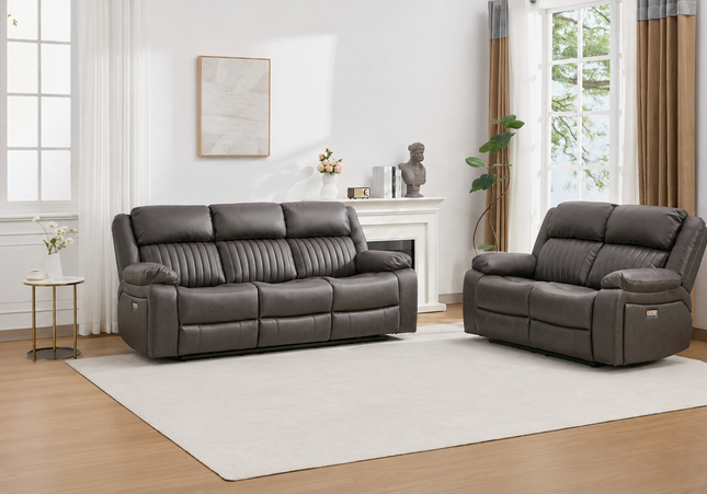 Avalon Tech 3+2 Seater Power Recliner Set In Charcoal