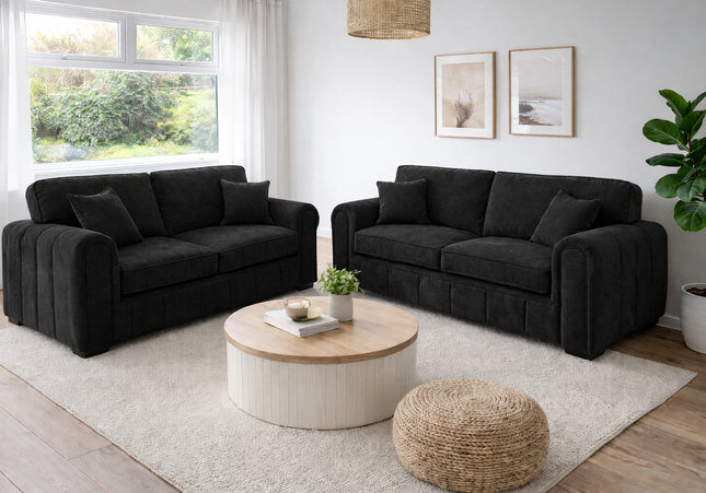 Michelle 3 & 2 Seater Sofa In Black