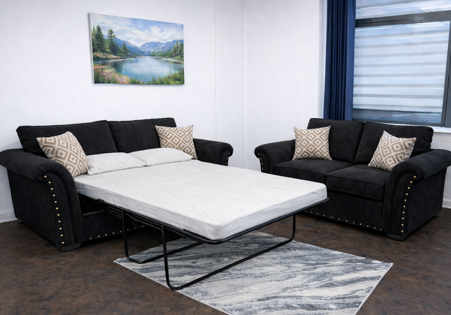Harrison 3 Seater Sofa Bed +2 Seater In Black