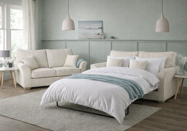 Kelly 3 Seat Sofa Bed + 2 Seater In Cream
