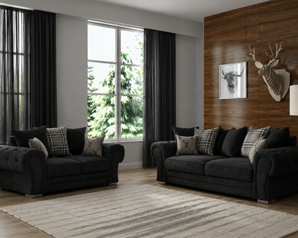 Verona 3+2 Pillow Back Sofa Set In Black