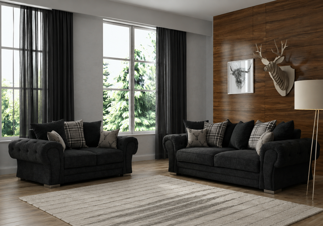 Verona 3+2 Pillow Back Sofa Set In Black