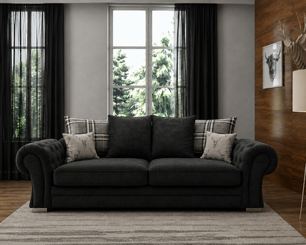 Verona 3 Seater Pillow Back Sofa In Black