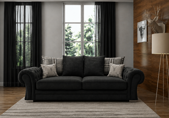 Verona 3 Seater Pillow Back Sofa In Black