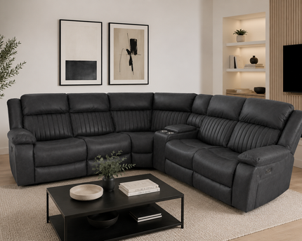 Lotus Tech Power Recliner Corner Sofa In Charcoal