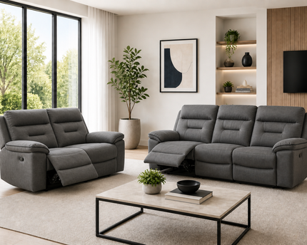 Brayden 3 + 2 Seater Manual Recliner Sofa Set In Grey