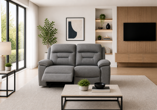Brayden 2 Seater Manual Recliner Sofa In Grey