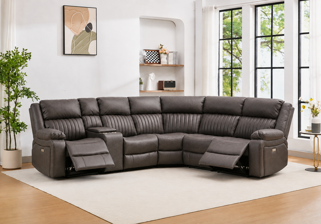 Avalon Tech Power Recliner Corner Sofa In Charcoal