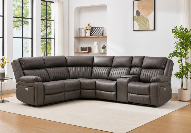 Avalon Tech Power Recliner Corner Sofa In Charcoal