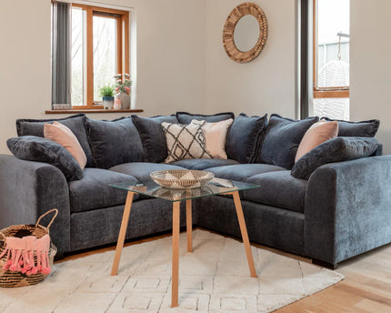 Colton Compact Corner Sofa - Blue,The soft  polyester upholstery on this corner sofa gives a touch, Seat Cushions: Removable, Back Type:  Scatter Back, Back Cushions: Removable, Foam-filled Seat Cushions.