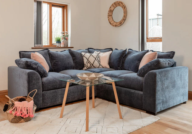 Colton Compact Corner Sofa - Blue,The soft  polyester upholstery on this corner sofa gives a touch, Seat Cushions: Removable, Back Type:  Scatter Back, Back Cushions: Removable, Foam-filled Seat Cushions.