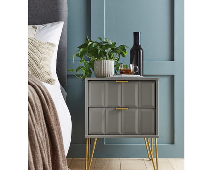 Cube 2 Drawer Bedside Table in Dusk Grey