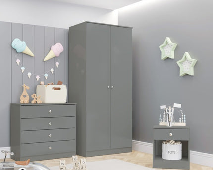Gray wardrobe, dresser with 4 draw's a bed side table with 1 draw