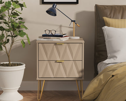Diamond 2 Drawer Bedside Table in Mushroom