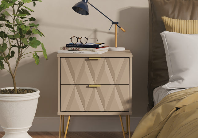 Diamond 2 Drawer Bedside Table in Mushroom