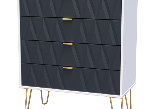 Diamond Trio Bedroom Set In Indigo And White Matt