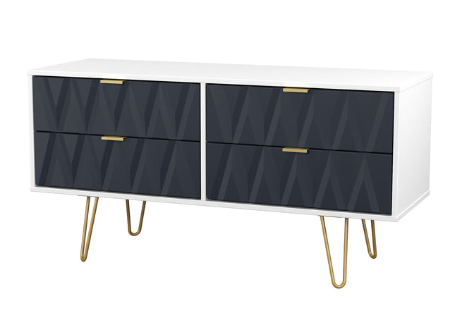 Diamond Trio Bedroom Set In Indigo And White Matt