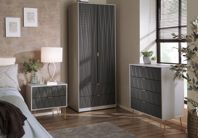 Diamond Trio Bedroom Set In Graphite And Matt White