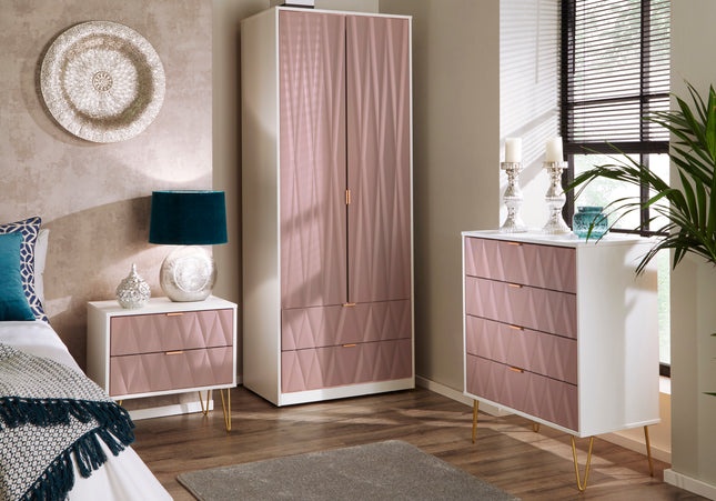 Diamond Trio Bedroom Set In Kobe Pink And Matt White