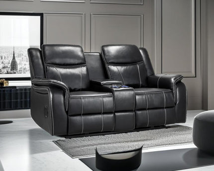 Galaxy Tech Power Recliner 2 Seater Sofa In Black Leather