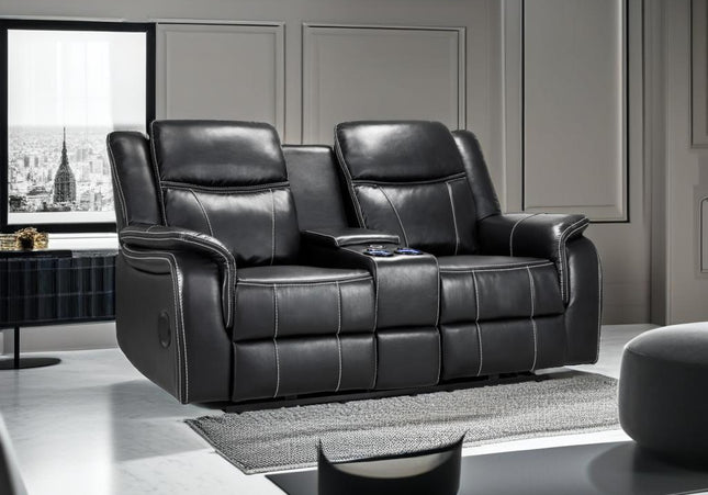 Galaxy Tech Power Recliner 2 Seater Sofa In Black Leather