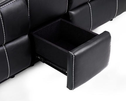Galaxy Tech Power Recliner 3+2 Sofa Set In Black Leather